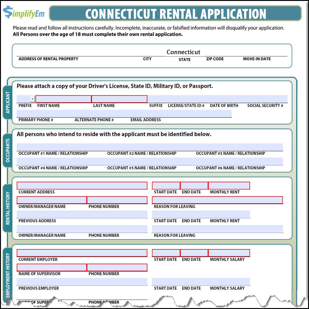 Connecticut Rental Application Connecticut Rental Application