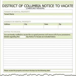District of Columbia Landlord Notice to Vacate
