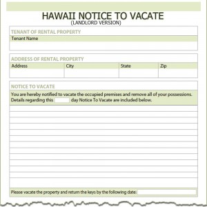 Hawaii Landlord Notice to Vacate