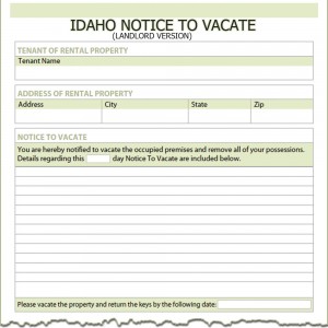 Idaho Landlord Notice to Vacate