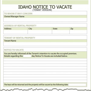 Idaho Tenant Notice to Vacate