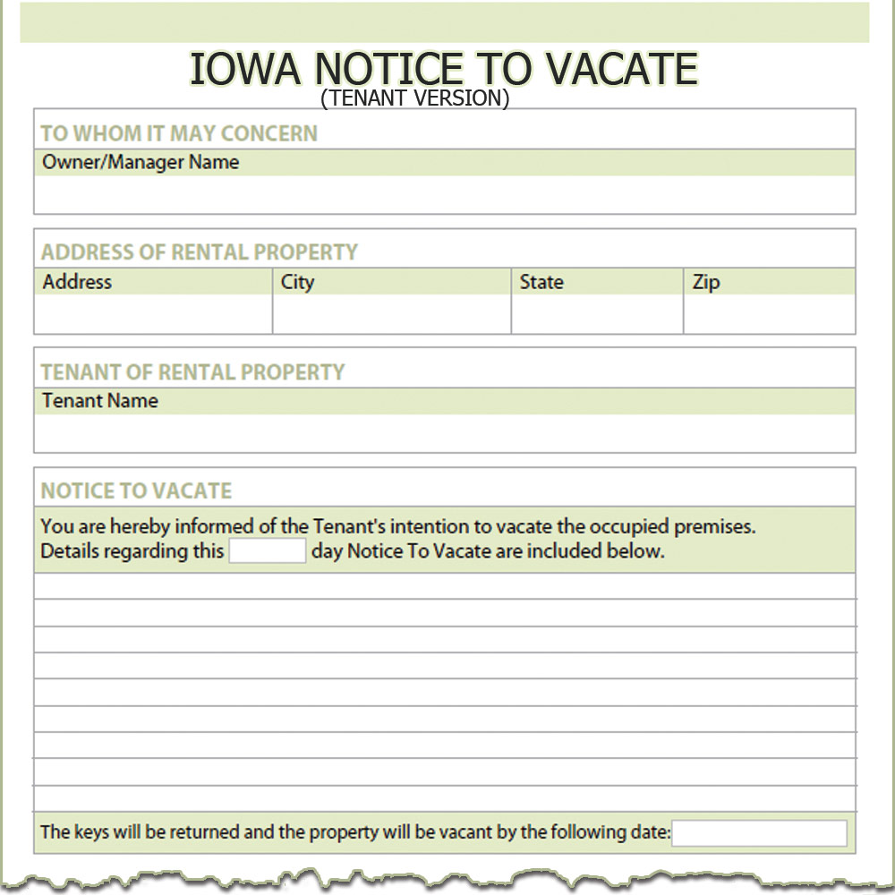 Iowa Tenant Notice to Vacate