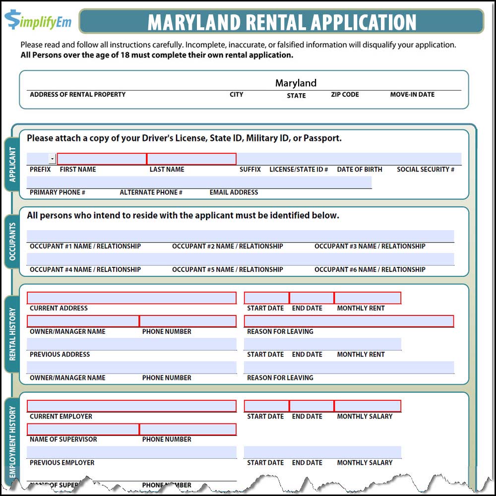 Maryland Rental Application Form