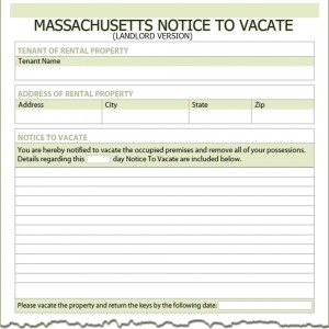Massachusetts Landlord Notice to Vacate