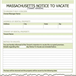 Massachusetts Tenant Notice to Vacate