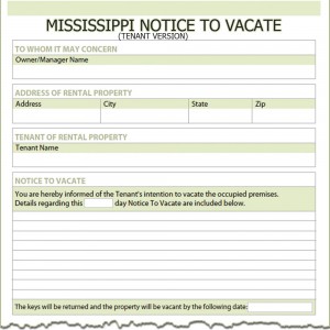 Mississippi Tenant Notice to Vacate