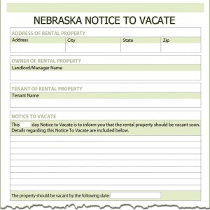 Nebraska Notice to Vacate Form