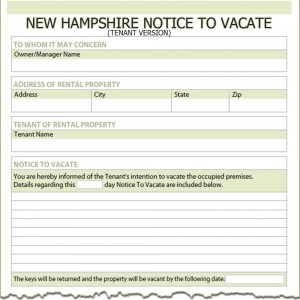 New Hampshire Tenant Notice to Vacate