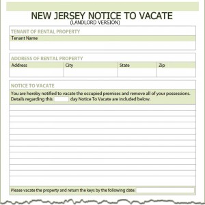 New Jersey Landlord Notice to Vacate