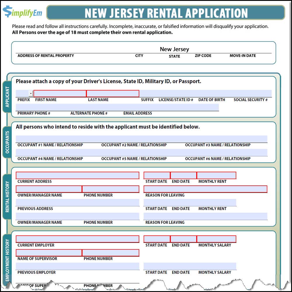 New Jersey Rental Application Form