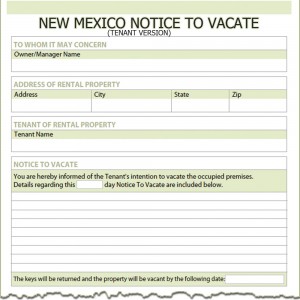 New Mexico Tenant Notice to Vacate