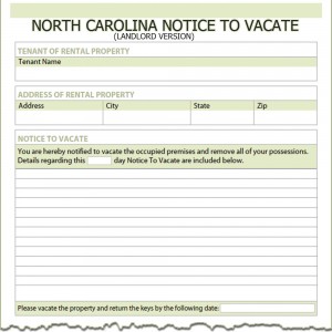 North Carolina Landlord Notice to Vacate