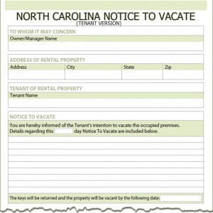 North Carolina Tenant Notice to Vacate