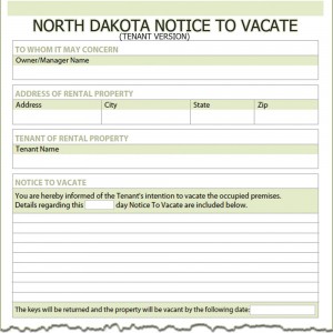 North Dakota Tenant Notice to Vacate