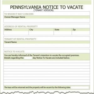 Pennsylvania Tenant Notice to Vacate