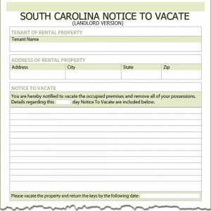 South Carolina Landlord Notice to Vacate