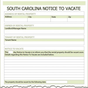 South Carolina Notice to Vacate Form