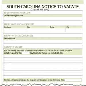 South Carolina Tenant Notice to Vacate