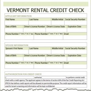 Vermont Rental Credit Check Form