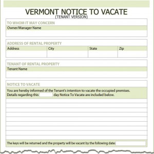 Vermont Tenant Notice to Vacate