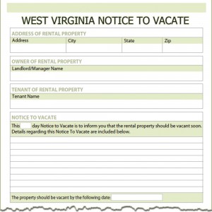 West Virginia Notice to Vacate Form