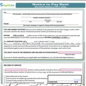 Wisconsin Notice to Pay Rent Form