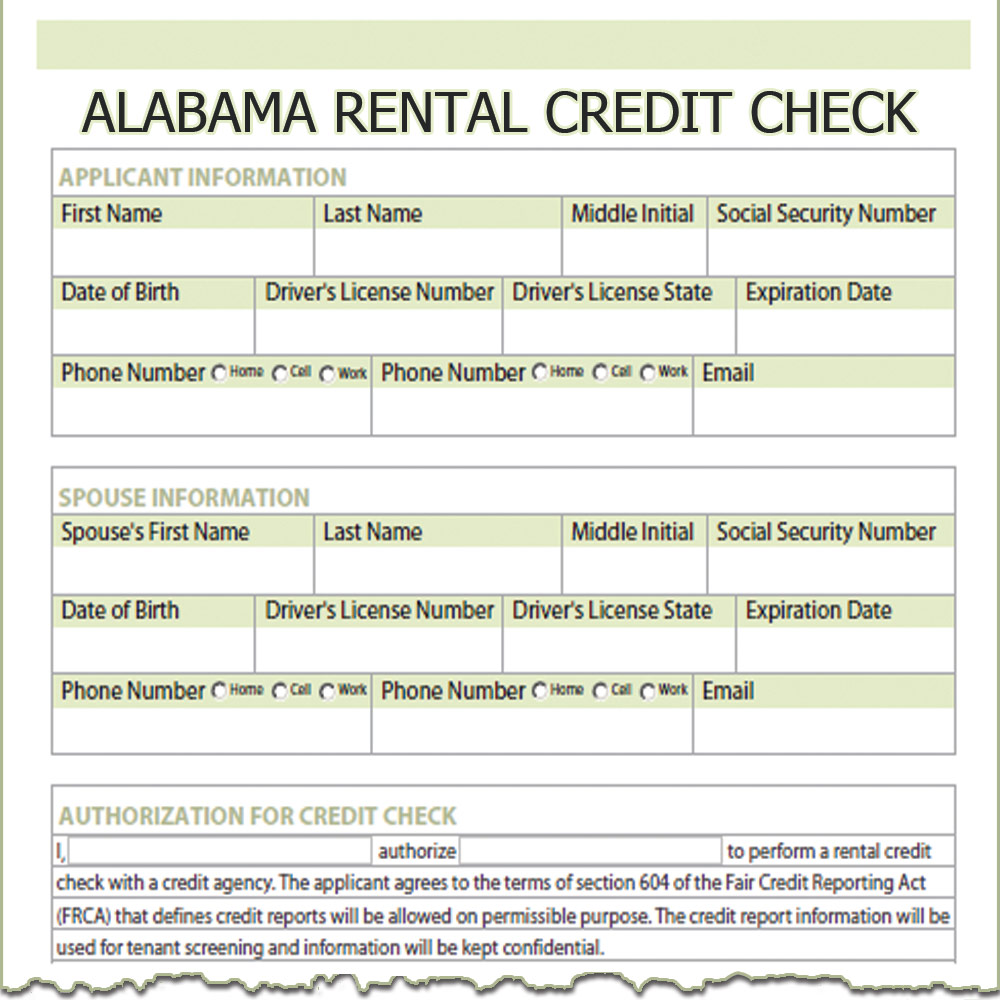 Alabama Rental Credit Check Form