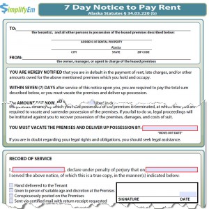 Alaska Notice to Pay Rent Form