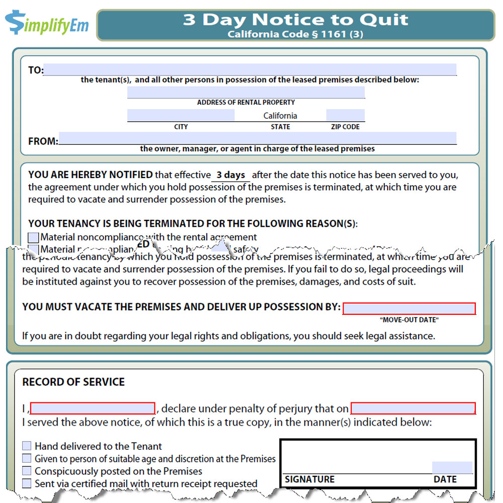 Notice To Quit California Template