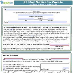 California Notice to Vacate Form