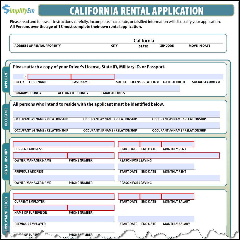 California Rental Application Form