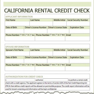 California Rental Credit Check Form