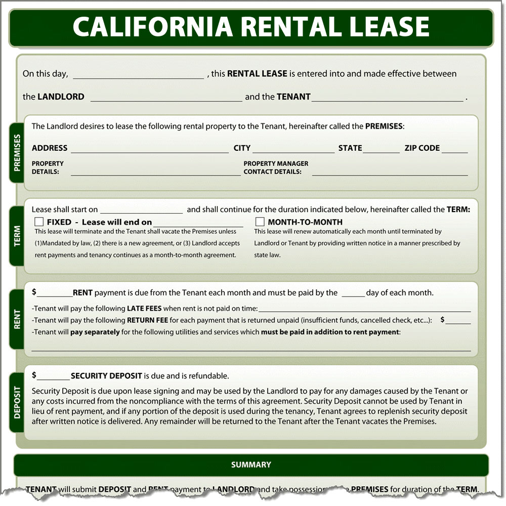 California rental Lease Form