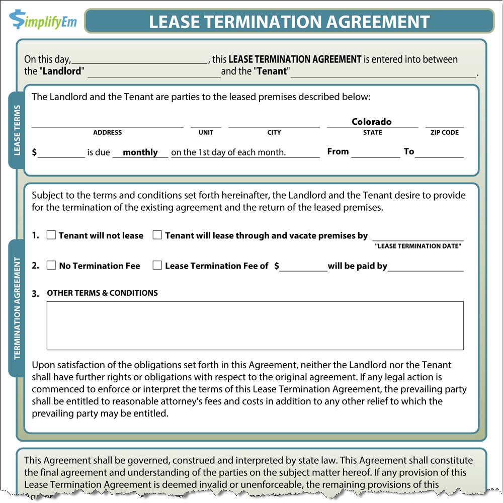 Colorado Lease Termination Form