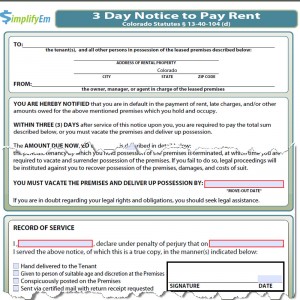 Colorado Notice to Pay Rent Form
