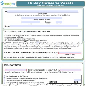 Colorado Notice to Vacate Form