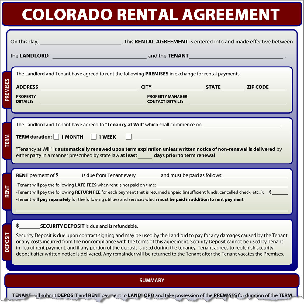Colorado Rental Agreement Form