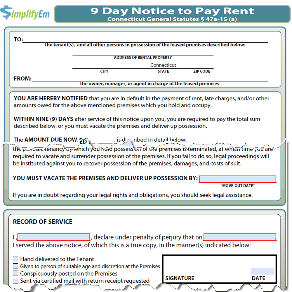 Connecticut Notice to Pay Rent Form