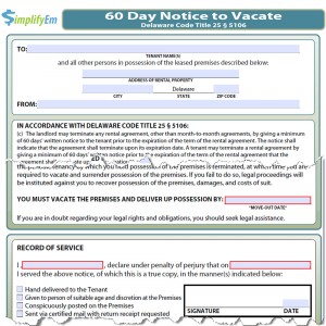 Delaware Notice to Vacate Form