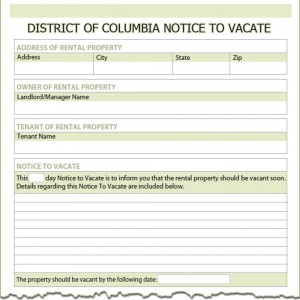 District of Columbia Notice to Vacate Form