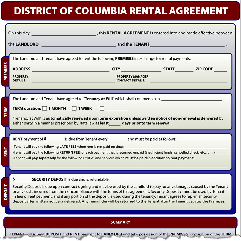 District of Columbia Rental Agreement Form