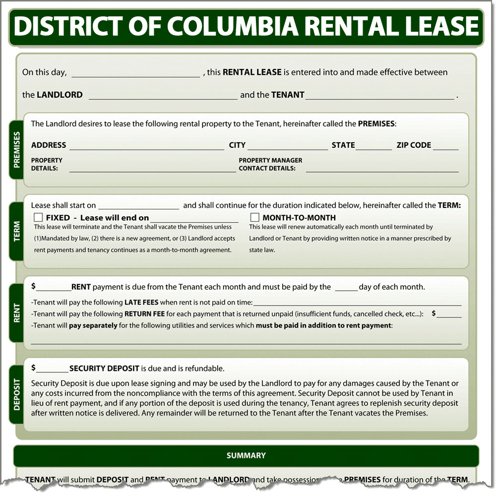 District of Columbia rental Lease Form