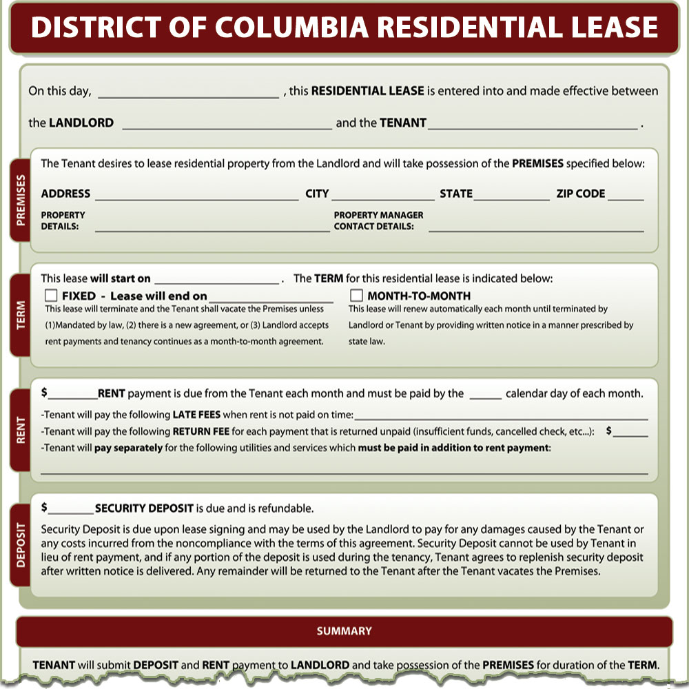 District of Columbia Residential Lease Form