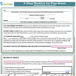 Florida Notice to Pay Rent Form
