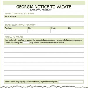 Georgia Landlord Notice to Vacate