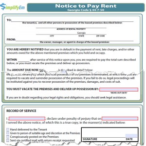 Georgia Notice to Pay Rent Form
