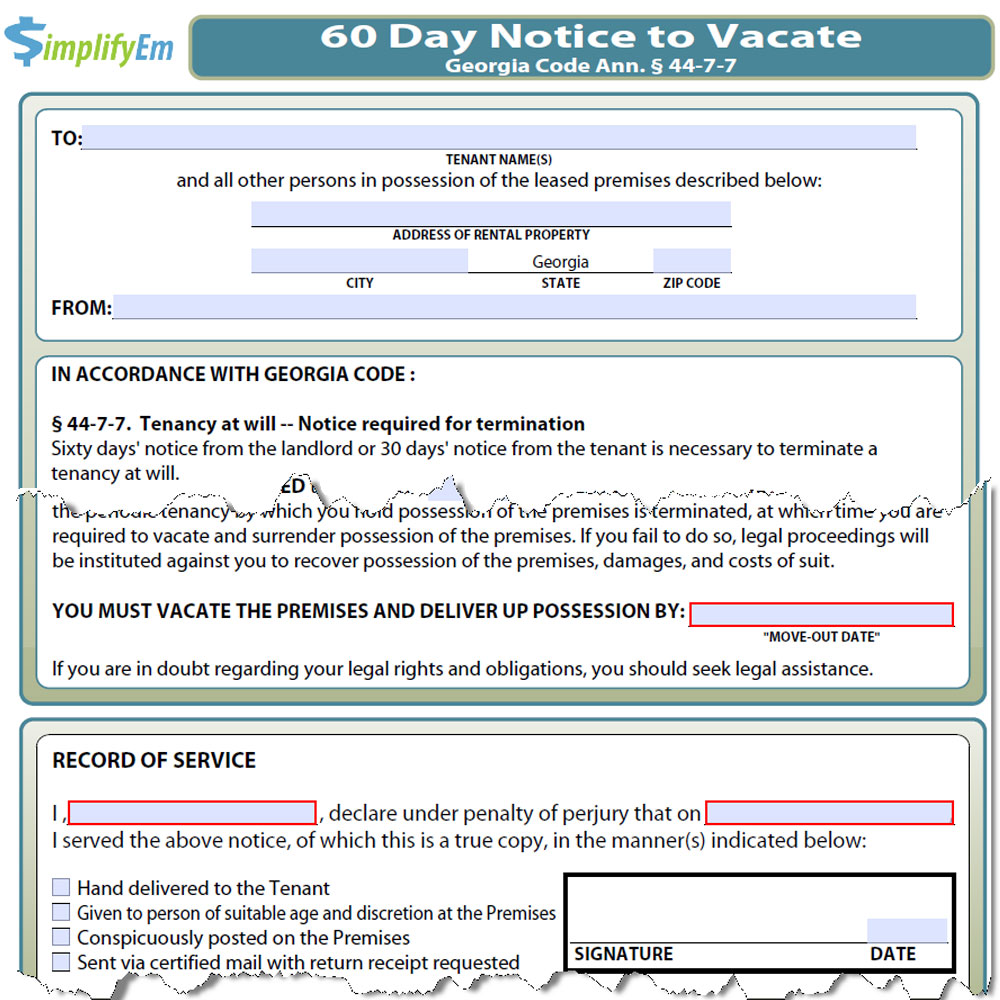 georgia notice to vacate simplifyem com