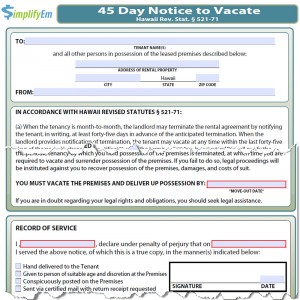 Hawaii Notice to Vacate Form