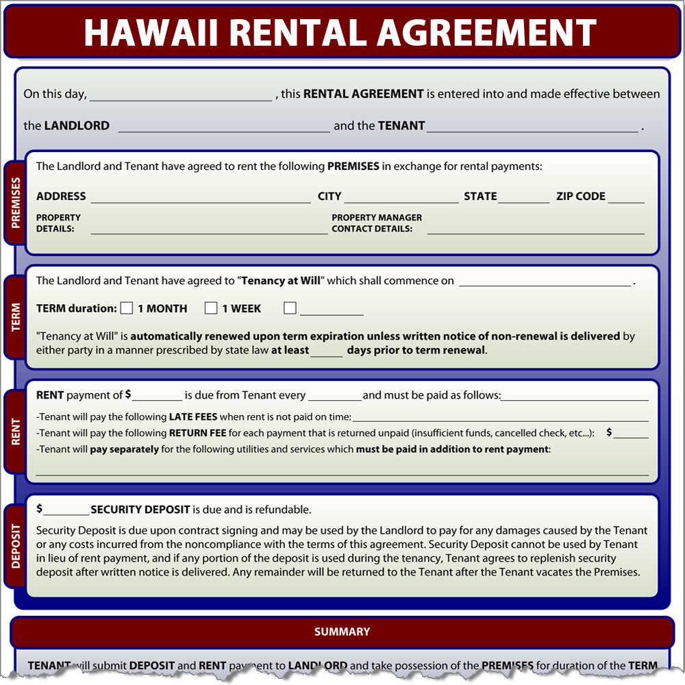 Hawaii Rental Agreement Form