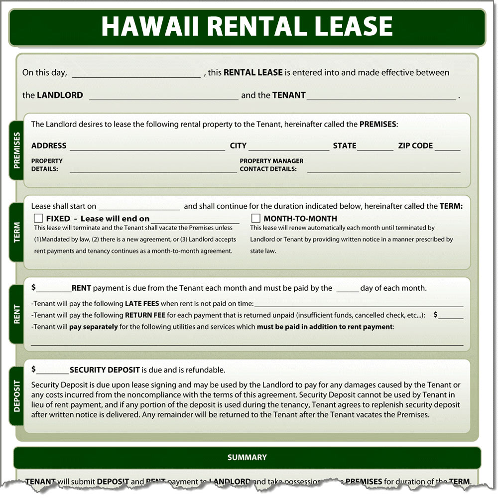 Hawaii rental Lease Form